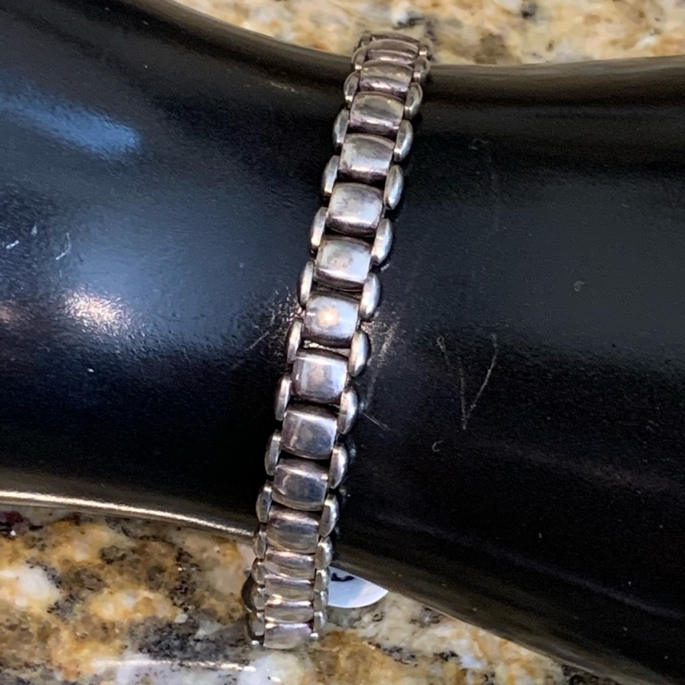 925 Sterling Silver Flat Square Link Bracelet 7” - image 3